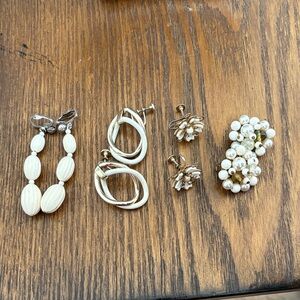 Vintage White and Gold tone clip on Earring Collection